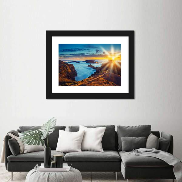 Sunset Over The Mountains In Portugal Canvas Wall Art-5 Horizontal-Gallery Wrap-22" x 12"-Tiaracle