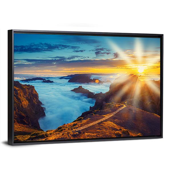 Sunset Over The Mountains In Portugal Canvas Wall Art-5 Horizontal-Gallery Wrap-22" x 12"-Tiaracle