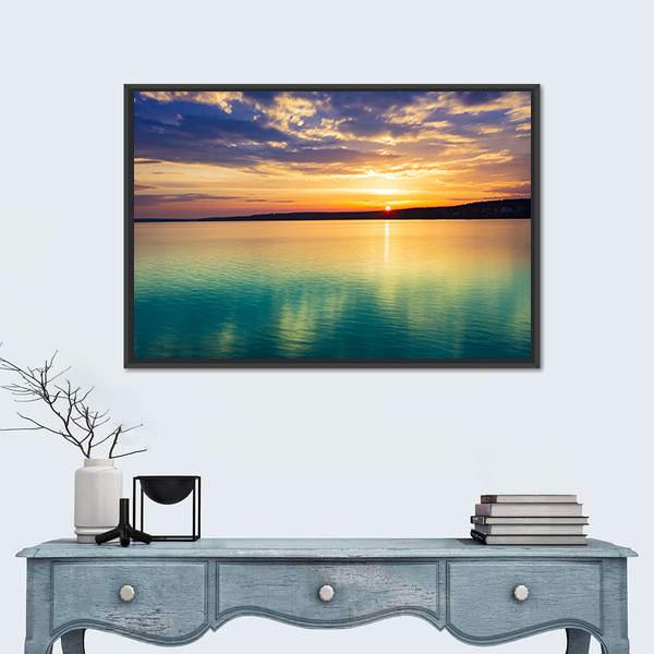 Sunset Over The River In Russia Canvas Wall Art-1 Piece-Floating Frame-24" x 16"-Tiaracle