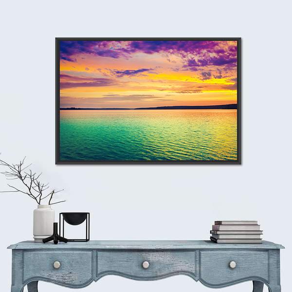 Sunset Over The River Canvas Wall Art-1 Piece-Floating Frame-24" x 16"-Tiaracle
