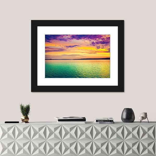 Sunset Over The River Canvas Wall Art-1 Piece-Framed Print-20" x 16"-Tiaracle
