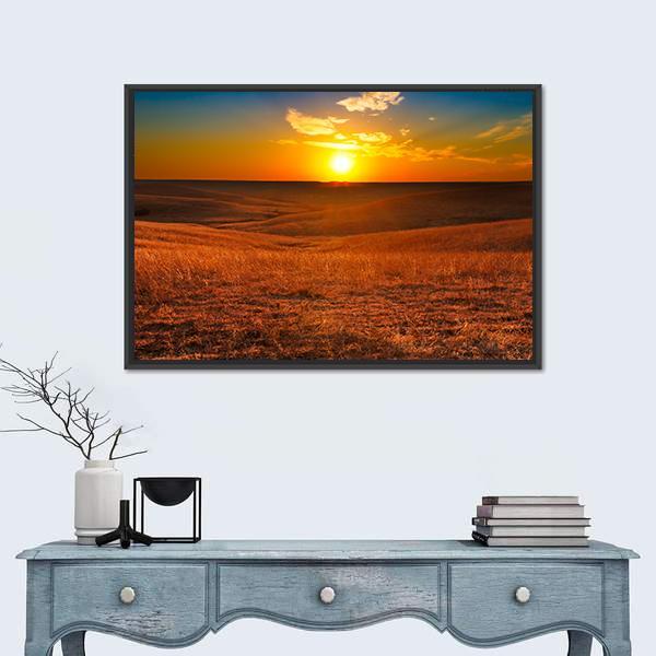 Sunset Overlooking The Flint Hills Of Kansas Canvas Wall Art-3 Horizontal-Gallery Wrap-25" x 16"-Tiaracle