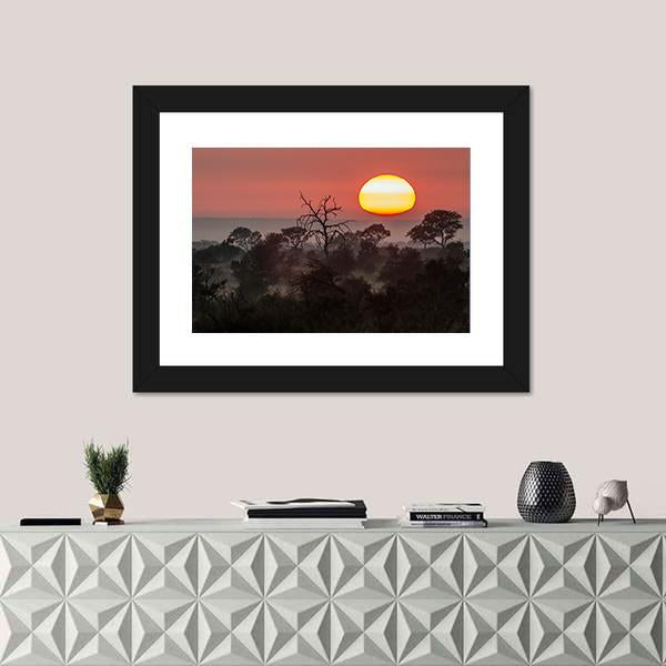 Sunset Scenery In Kruger National Park Canvas Wall Art-1 Piece-Framed Print-20" x 16"-Tiaracle
