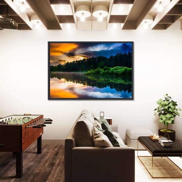 Sunset Sky Reflecting In A Pond Canvas Wall Art-1 Piece-Floating Frame-36" x 24"-Tiaracle