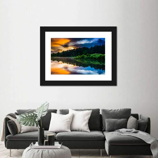 Sunset Sky Reflecting In A Pond Canvas Wall Art-1 Piece-Framed Print-30" x 20"-Tiaracle
