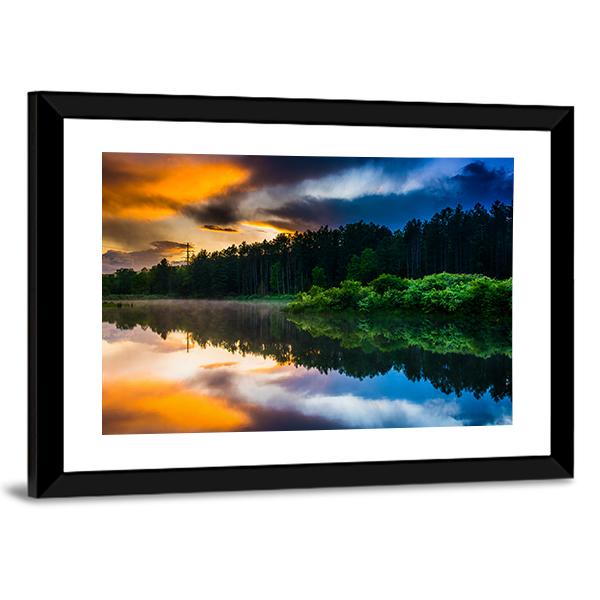 Sunset Sky Reflecting In A Pond Canvas Wall Art-5 Horizontal-Gallery Wrap-22" x 12"-Tiaracle