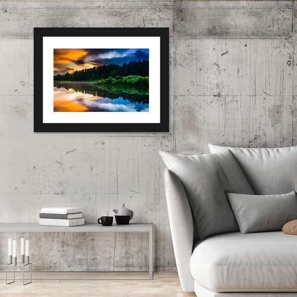 Sunset Sky Reflecting In A Pond Canvas Wall Art-5 Horizontal-Gallery Wrap-22" x 12"-Tiaracle