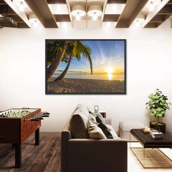 Sunset View At Tropical Fiji Island Canvas Wall Art-1 Piece-Floating Frame-24" x 16"-Tiaracle