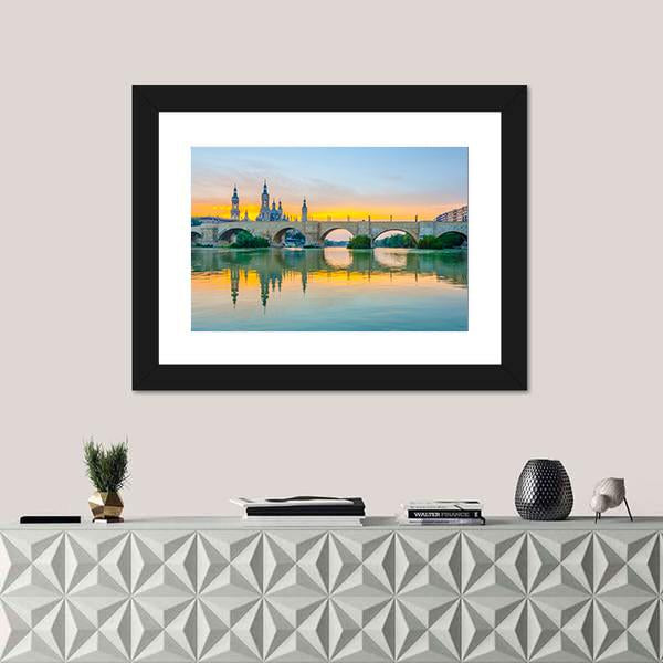Sunset View Of Basilica De Nuestra Senora De Pilar Canvas Wall Art-1 Piece-Framed Print-20" x 16"-Tiaracle