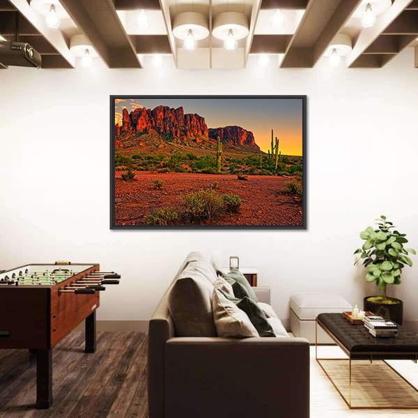 Sunset View Of Desert And Mountains Canvas Wall Art-5 Horizontal-Gallery Wrap-22" x 12"-Tiaracle