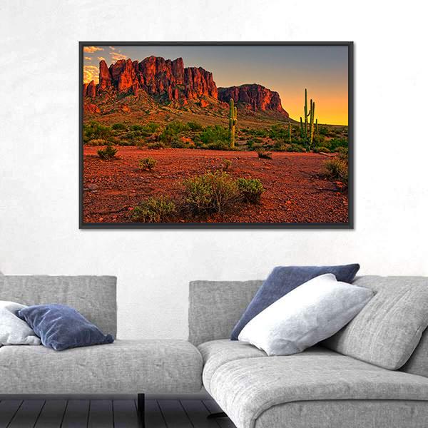 Sunset View Of Desert And Mountains Canvas Wall Art-5 Horizontal-Gallery Wrap-22" x 12"-Tiaracle