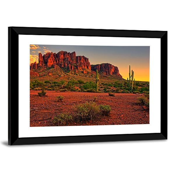 Sunset View Of Desert And Mountains Canvas Wall Art-5 Horizontal-Gallery Wrap-22" x 12"-Tiaracle