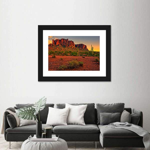Sunset View Of Desert And Mountains Canvas Wall Art-5 Horizontal-Gallery Wrap-22" x 12"-Tiaracle