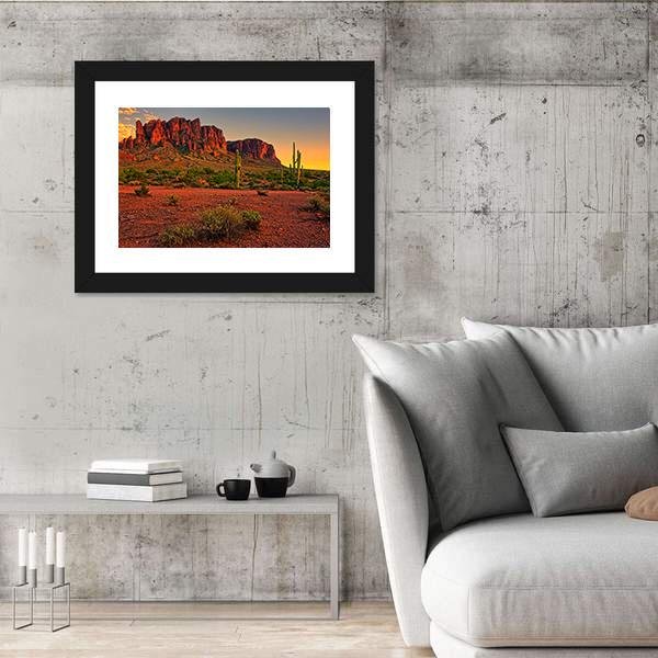 Sunset View Of Desert And Mountains Canvas Wall Art-5 Horizontal-Gallery Wrap-22" x 12"-Tiaracle