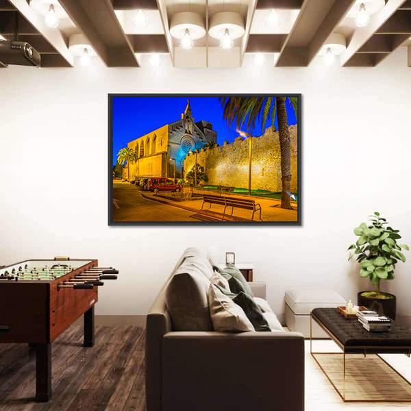 Sunset View Of Fortification Of Alcudia Town At Mallorca Canvas Wall Art-1 Piece-Floating Frame-24" x 16"-Tiaracle