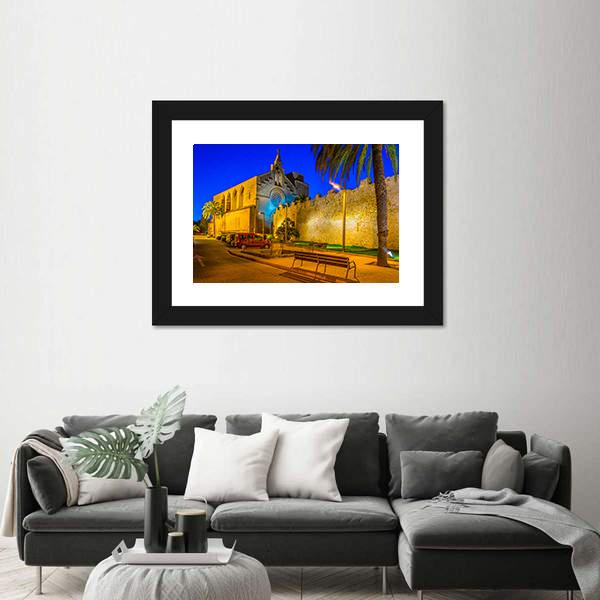 Sunset View Of Fortification Of Alcudia Town At Mallorca Canvas Wall Art-1 Piece-Framed Print-20" x 16"-Tiaracle