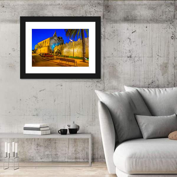 Sunset View Of Fortification Of Alcudia Town At Mallorca Canvas Wall Art-5 Horizontal-Gallery Wrap-22" x 12"-Tiaracle
