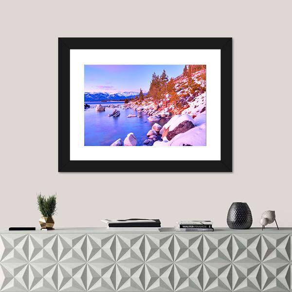 Sunset View Of Lake Tahoe Canvas Wall Art-1 Piece-Framed Print-20" x 16"-Tiaracle