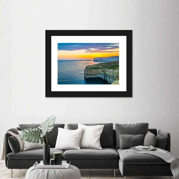 Sunset View Over Sanap Cliffs On Gozo Canvas Wall Art-1 Piece-Framed Print-20" x 16"-Tiaracle