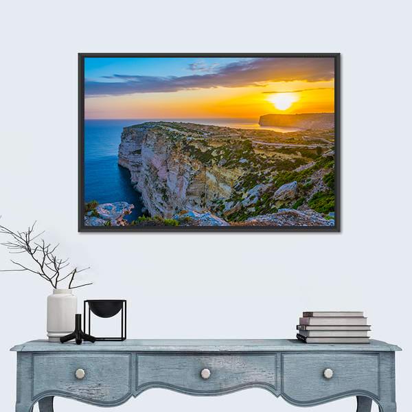 Sunset View Over Ta Cenc Cliffs On Gozo Canvas Wall Art-1 Piece-Floating Frame-24" x 16"-Tiaracle