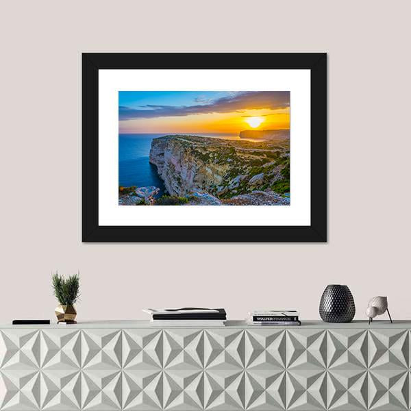 Sunset View Over Ta Cenc Cliffs On Gozo Canvas Wall Art-1 Piece-Framed Print-20" x 16"-Tiaracle