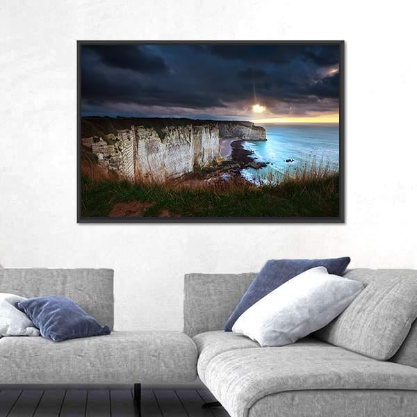 Sunshine And Storm Sky Over Cliffs In Ocean Canvas Wall Art-5 Horizontal-Gallery Wrap-22" x 12"-Tiaracle