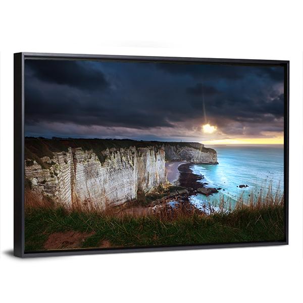 Sunshine And Storm Sky Over Cliffs In Ocean Canvas Wall Art-5 Horizontal-Gallery Wrap-22" x 12"-Tiaracle
