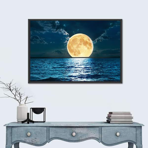 Super Moon Over Water Canvas Wall Art-1 Piece-Floating Frame-24" x 16"-Tiaracle