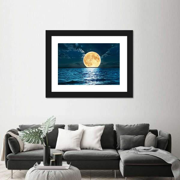 Super Moon Over Water Canvas Wall Art-5 Horizontal-Gallery Wrap-22" x 12"-Tiaracle