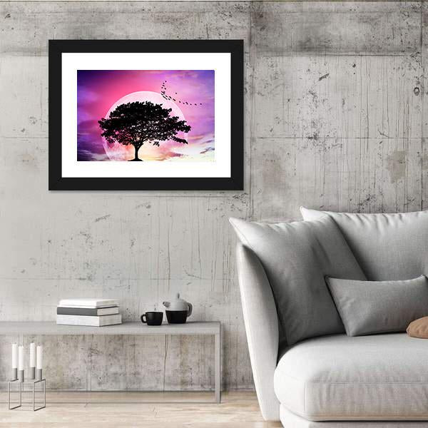 Super Moon With Tree Canvas Wall Art-5 Horizontal-Gallery Wrap-22" x 12"-Tiaracle