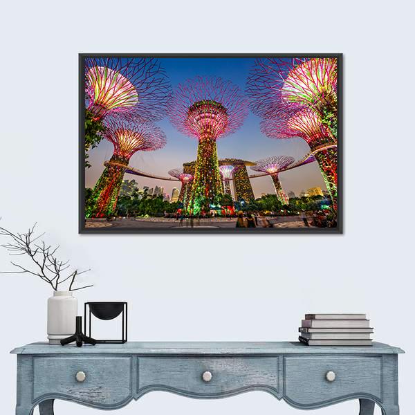 Super Trees At Gardens By The Bay Canvas Wall Art-1 Piece-Floating Frame-24" x 16"-Tiaracle