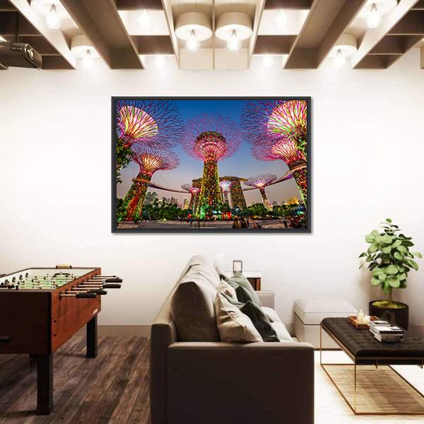Super Trees At Gardens By The Bay Canvas Wall Art-5 Horizontal-Gallery Wrap-22" x 12"-Tiaracle
