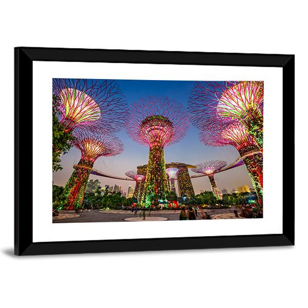 Super Trees At Gardens By The Bay Canvas Wall Art-5 Horizontal-Gallery Wrap-22" x 12"-Tiaracle
