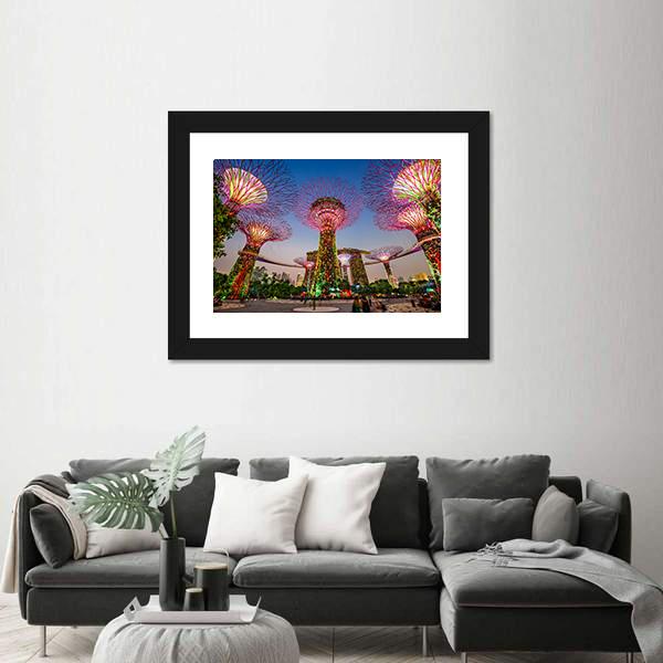 Super Trees At Gardens By The Bay Canvas Wall Art-5 Horizontal-Gallery Wrap-22" x 12"-Tiaracle