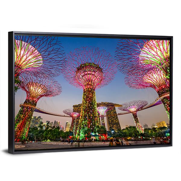 Super Trees At Gardens By The Bay Canvas Wall Art-5 Horizontal-Gallery Wrap-22" x 12"-Tiaracle