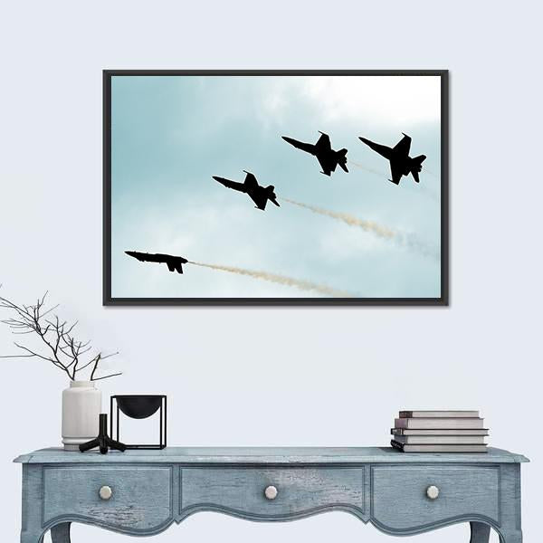 Supersonic Jets Silhouettes Canvas Wall Art-1 Piece-Floating Frame-24" x 16"-Tiaracle