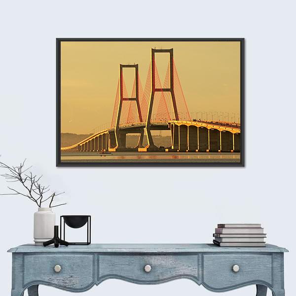 Suramadu Bridge Canvas Wall Art-1 Piece-Floating Frame-24" x 16"-Tiaracle