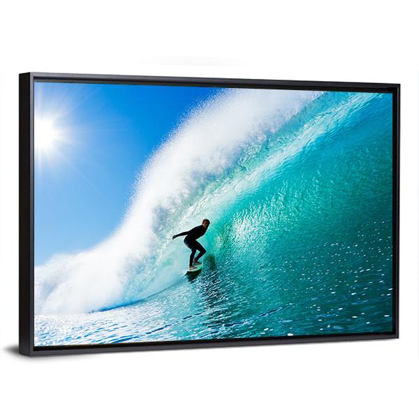 Surfer On Blue Ocean Wave Canvas Wall Art-3 Horizontal-Gallery Wrap-25" x 16"-Tiaracle