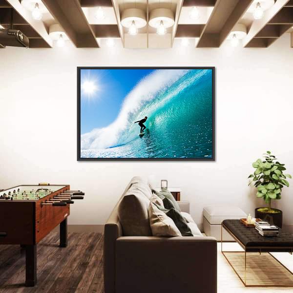 Surfer On Blue Ocean Wave Canvas Wall Art-5 Horizontal-Gallery Wrap-22&quot; x 12&quot;-Tiaracle
