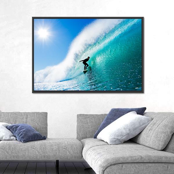 Surfer On Blue Ocean Wave Canvas Wall Art-3 Horizontal-Gallery Wrap-25&quot; x 16&quot;-Tiaracle