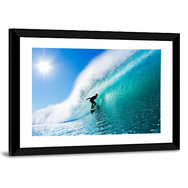 Surfer On Blue Ocean Wave Canvas Wall Art-3 Horizontal-Gallery Wrap-25&quot; x 16&quot;-Tiaracle