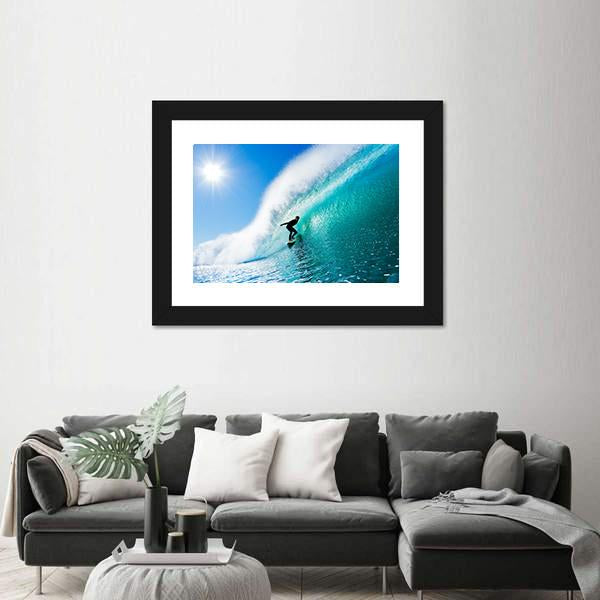 Surfer On Blue Ocean Wave Canvas Wall Art-3 Horizontal-Gallery Wrap-25&quot; x 16&quot;-Tiaracle