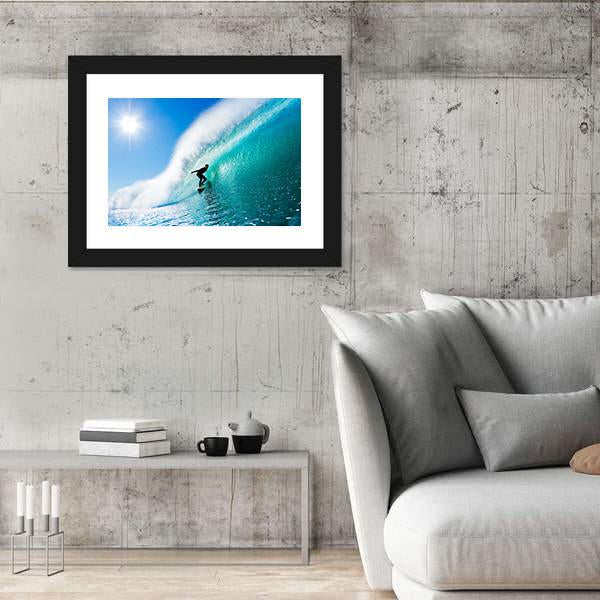 Surfer On Blue Ocean Wave Canvas Wall Art-3 Horizontal-Gallery Wrap-25&quot; x 16&quot;-Tiaracle