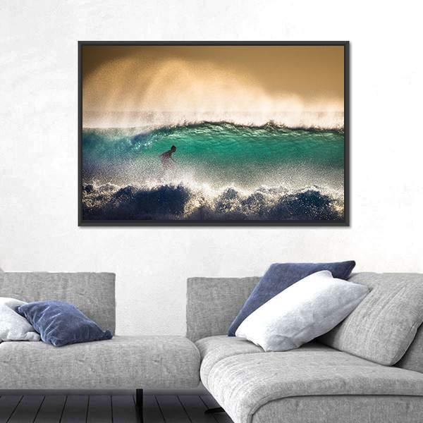 Surfer On Blue Ocean Wave in Bali Indonesia Canvas Wall Art-5 Horizontal-Gallery Wrap-22&quot; x 12&quot;-Tiaracle
