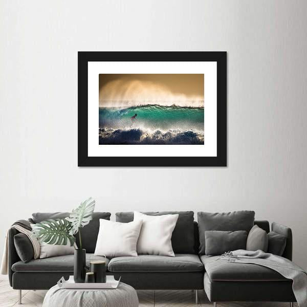 Surfer On Blue Ocean Wave in Bali Indonesia Canvas Wall Art-5 Horizontal-Gallery Wrap-22" x 12"-Tiaracle
