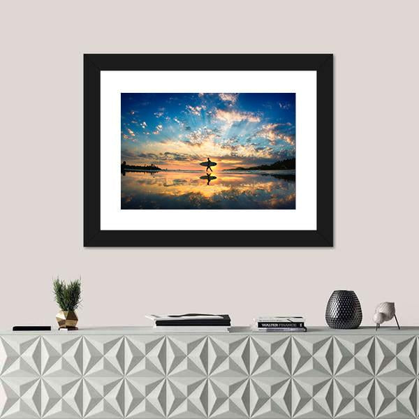 Surfer On Sea Shore Canvas Wall Art-1 Piece-Framed Print-20&quot; x 16&quot;-Tiaracle