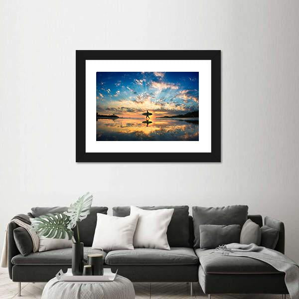 Surfer On Sea Shore Canvas Wall Art-5 Horizontal-Gallery Wrap-22" x 12"-Tiaracle