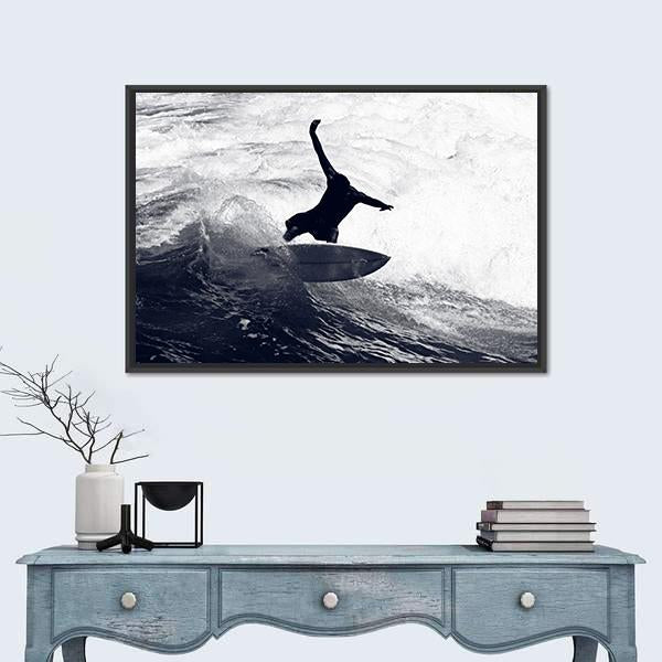 Surfer Riding The Waves Canvas Wall Art-1 Piece-Floating Frame-24&quot; x 16&quot;-Tiaracle