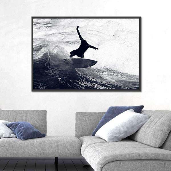Surfer Riding The Waves Canvas Wall Art-5 Horizontal-Gallery Wrap-22" x 12"-Tiaracle