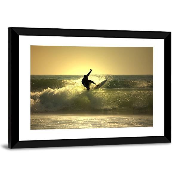 Surfer Surfing At Sunset Canvas Wall Art-5 Horizontal-Gallery Wrap-22" x 12"-Tiaracle